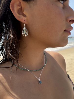 עגילי אבלון גדול | שרשרת טורקיז | שרשרת לברדורייט | One piece