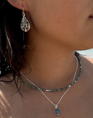 עגילי אבלון | שרשרת טורקיז אבנים קטנות | שרשרת תליון לברדורייט | One piece