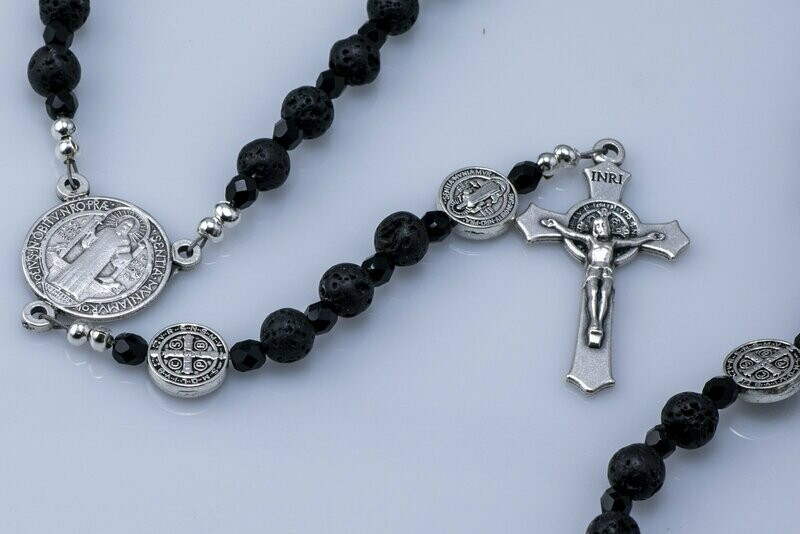 Black Lava Rock St Benedict Rosary (6 mm)
