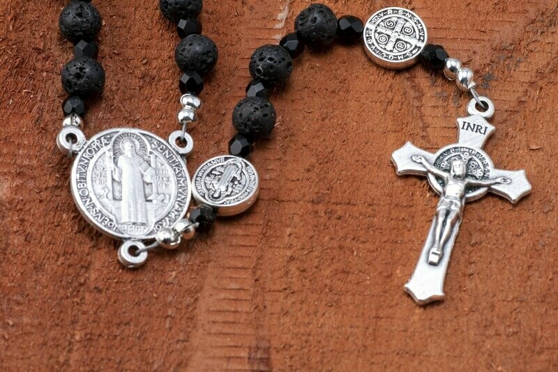 Black Lava Rock Benedictine Rosary