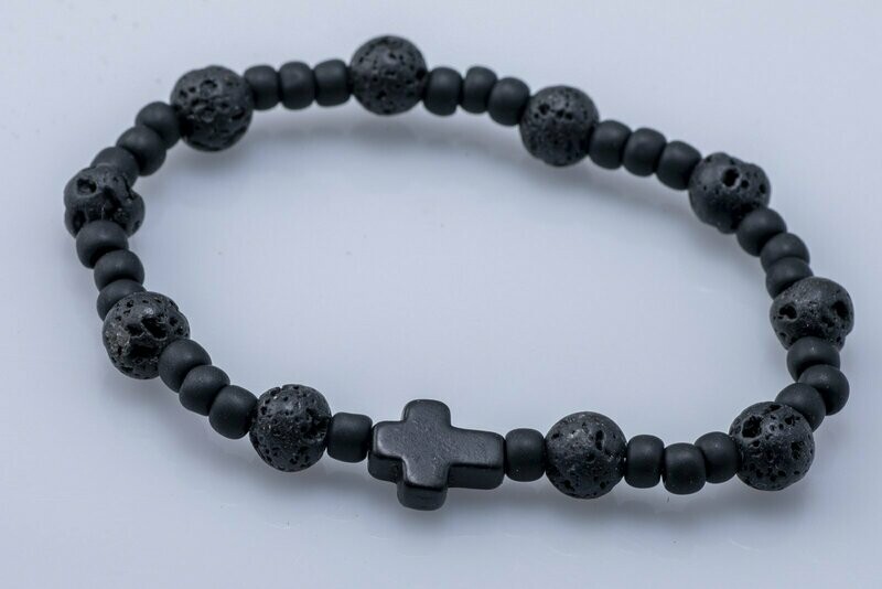 Lava Rock  Boy's 1st Communion Rosary Bracelet