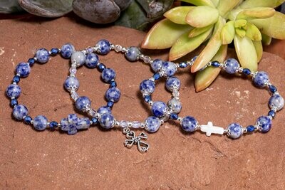 Blue Spot Stone Rosary Bracelet