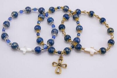 Gold Powdered Blue Mashan Jade Rosary Bracelet