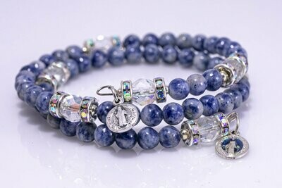 Blue Spot Stone Full Rosary Wrap Bracelet