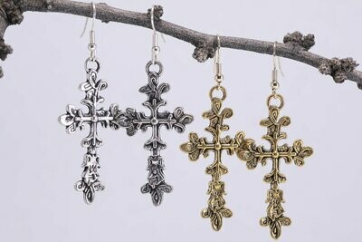 Large Ornate Cross Earrings