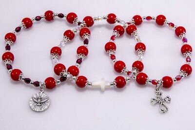 Red Mashan Jade Rosary Bracelet (Holy Spirit Medal Option)