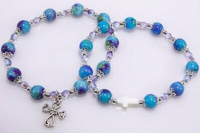 Blue Dyed Jade Rosary Bracelet