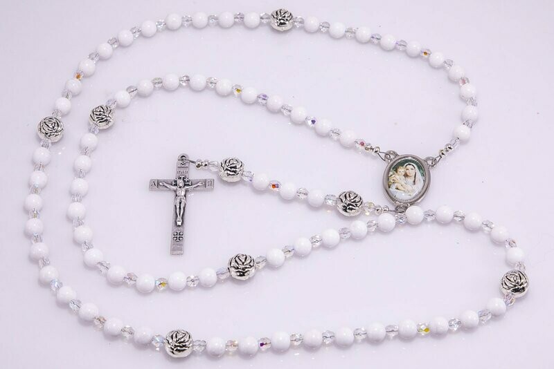 White Jade Joys of Mary Rosary 6 mm