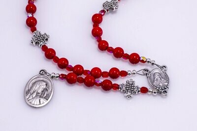 Red Mashan Jade Five Wounds of Jesus Chaplet (6 mm beads)