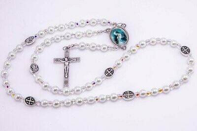 White Pearl Seven Sorrows Rosary 6 mm