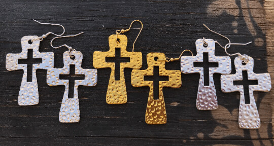 Large Hammered Metal Cross Earrings