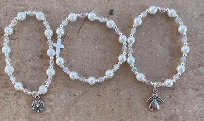 White Pearl 1st Communion Rosary Bracelet