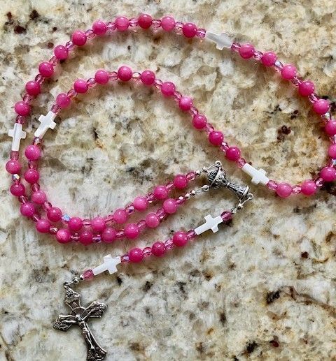 Rose Quartz, Pink Malaysia Jade, Magenta Mashan Jade Rosaries