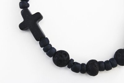 Black Lava Rock Rosary Bracelet-Black