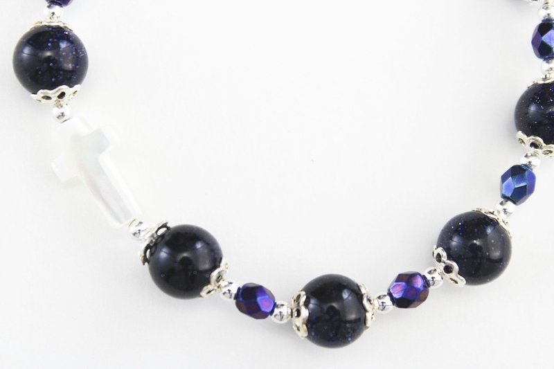 Navy Goldstone Rosary Bracelet (Silver)