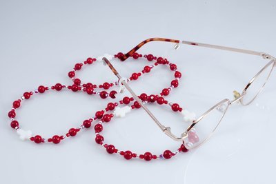 Red Mashan Jade Rosary Glasses Holder (6 mm beads)