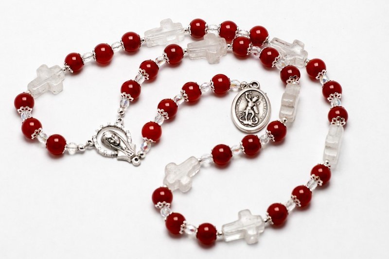 Red Mashan Jade St Michael Chaplet (8 mm beads)
