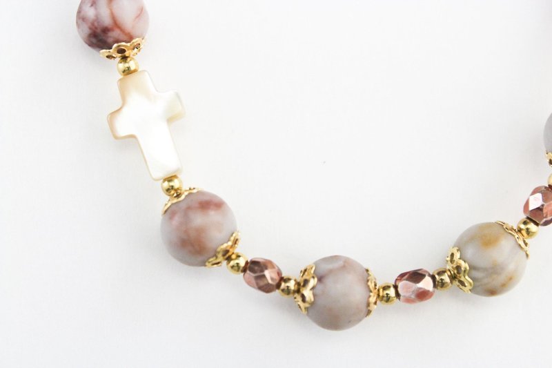 Red Spot Stone Rosary Bracelet (Gold)