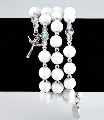 White Jade Full Rosary Wrap Bracelet