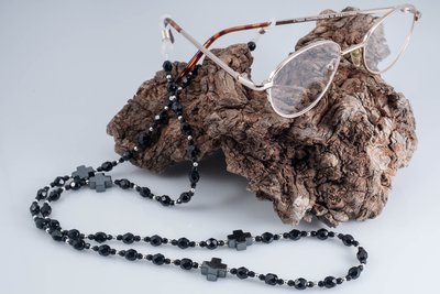 Jet Black Rosary Eyeglass Chain (6 mm beads)