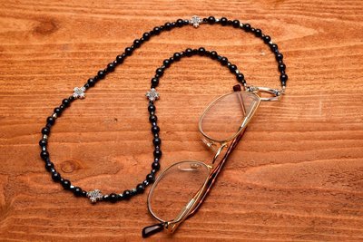 Black Obsidian Lanyard-Eyeglass Ring (6 mm beads)