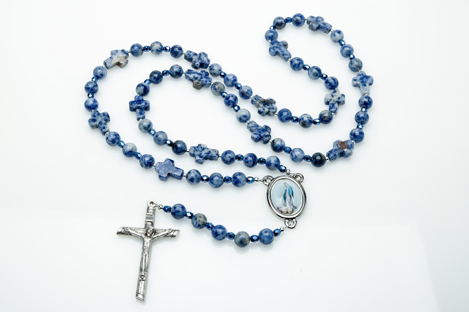 Blue Spot Stone Stations of the Cross Rosary