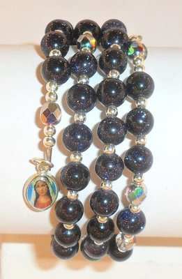 Navy Goldstone Full Rosary Wrap Bracelet