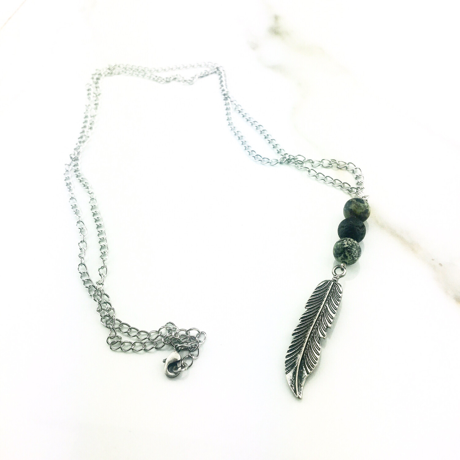 Three Bead Silver Diffuser Necklace With African Bead