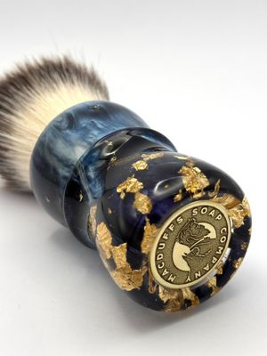 BLUE + GOLD HAND TURNED SHAVE BRUSH