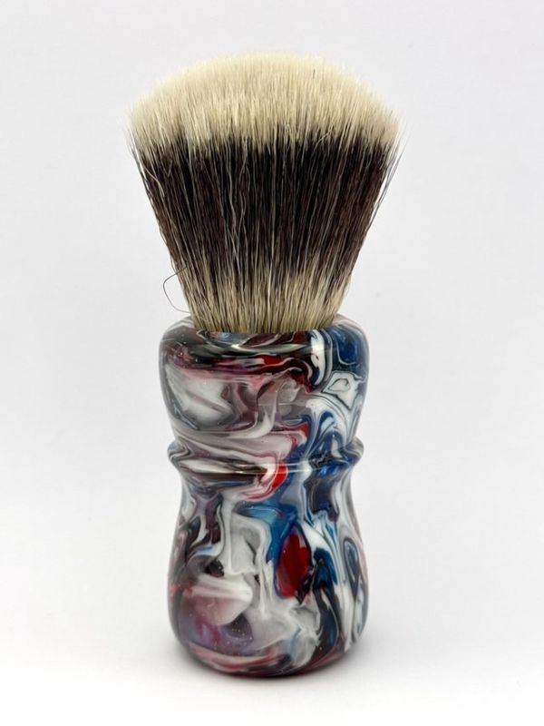 RED + BLUE SWIRL HAND TURNED SHAVE BRUSH