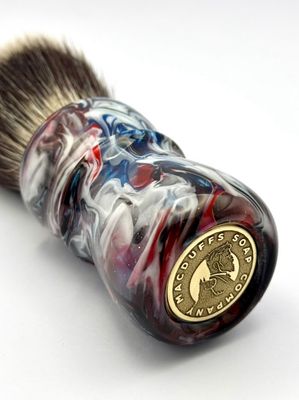 RED + BLUE SWIRL HAND TURNED SHAVE BRUSH