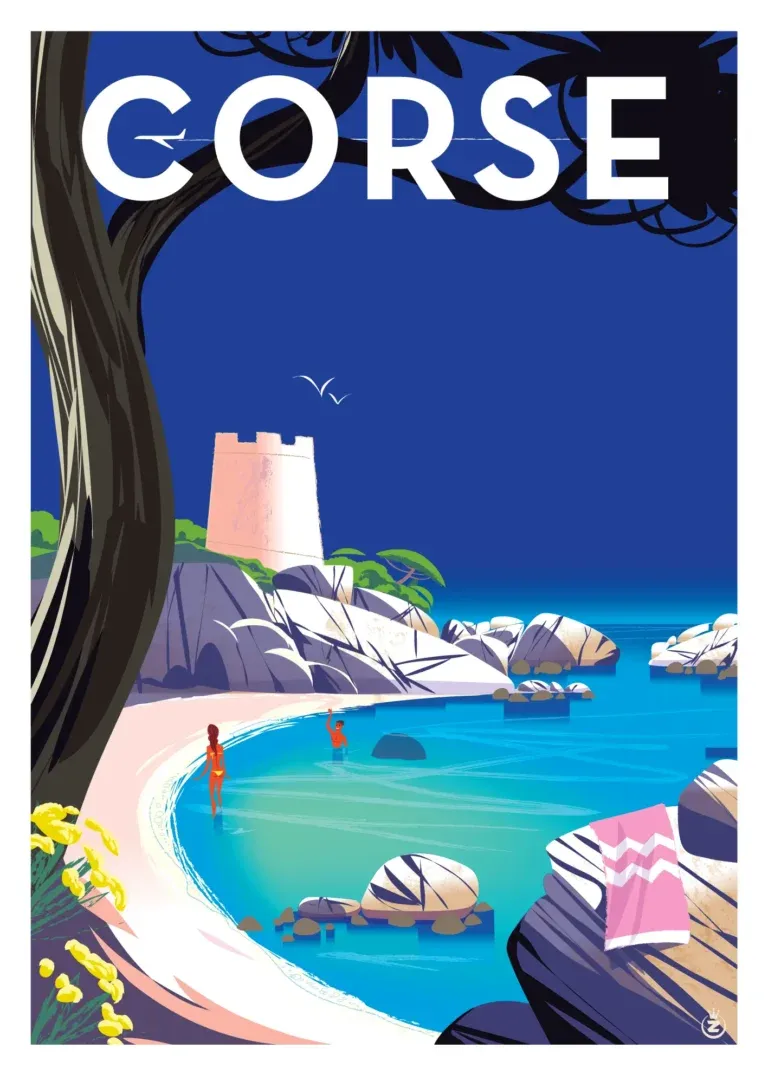 Affiche tirage d&#39;Art &quot;Corse plage&quot; Monsieur Z.