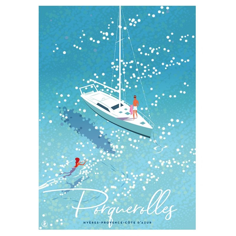 Affiche tirage d&#39;Art &quot;Porquerolles scintille&quot; Monsieur Z