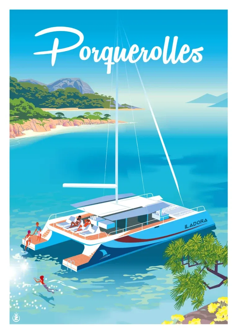 Affiche tirage d&#39;Art &quot;Catamaran Porquerolles&quot; Monsieur Z.