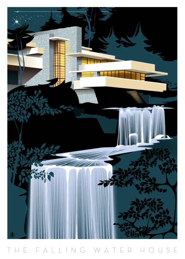 Affiche tirage d&#39;Art &quot; Falling Water House &quot; Monsieur Z.