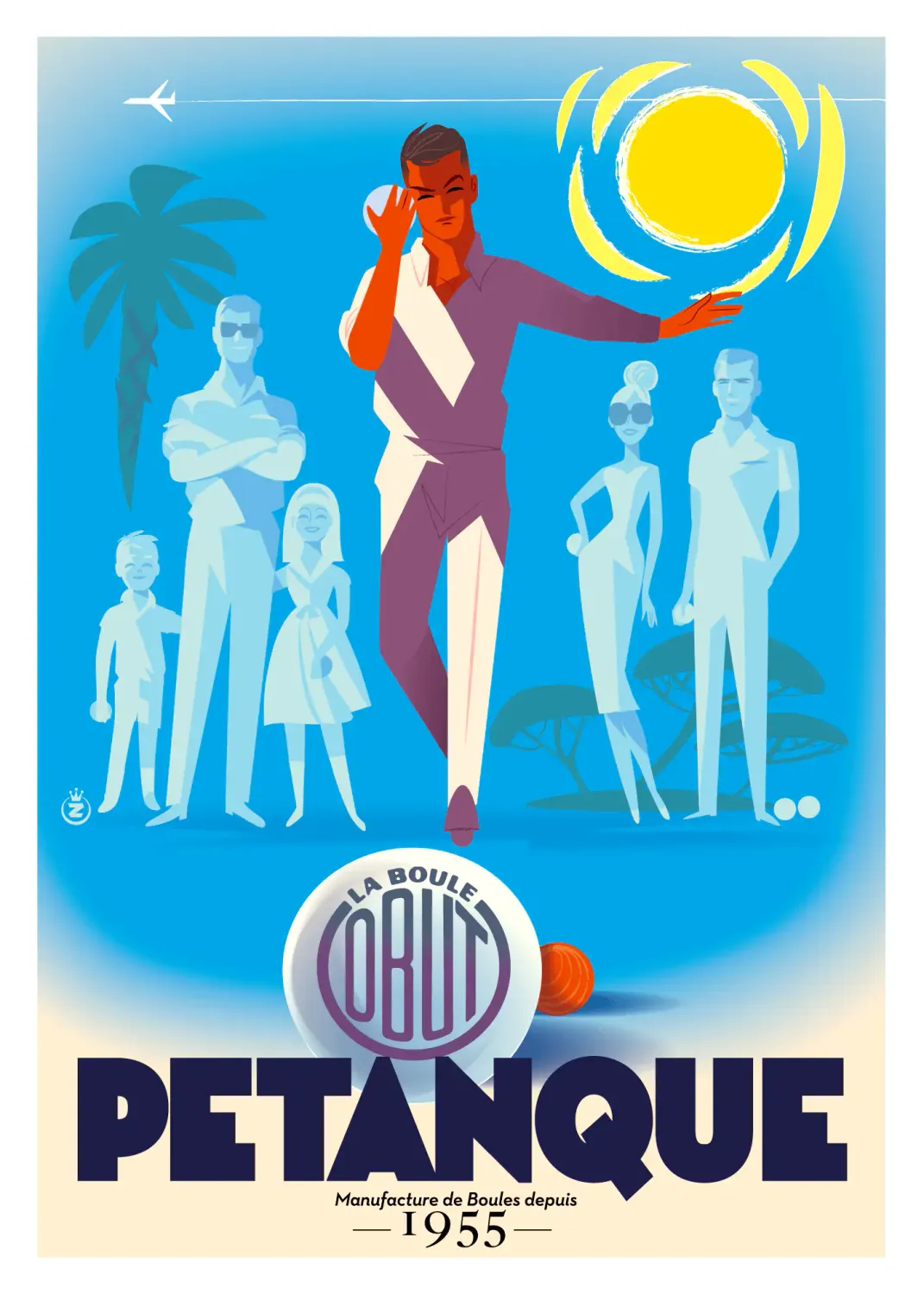 Affiche tirage d&#39;Art &quot;Petanque scène hauteur  &quot; Monsieur Z.