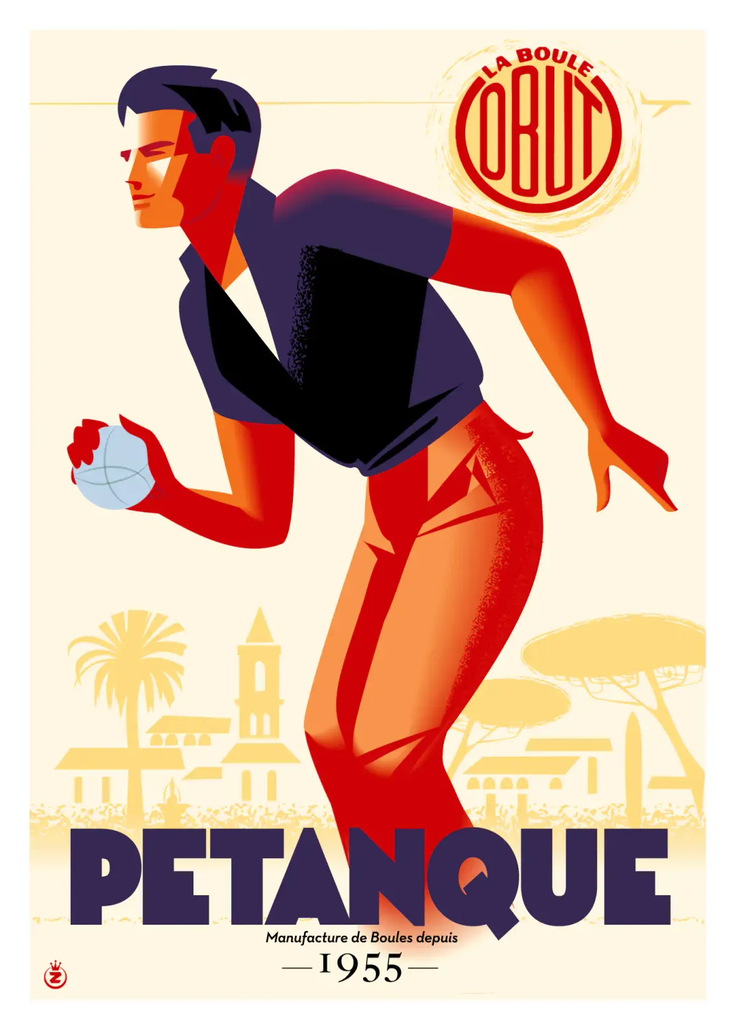 Affiche tirage d'Art "Petanque Homme Village  " Monsieur Z.