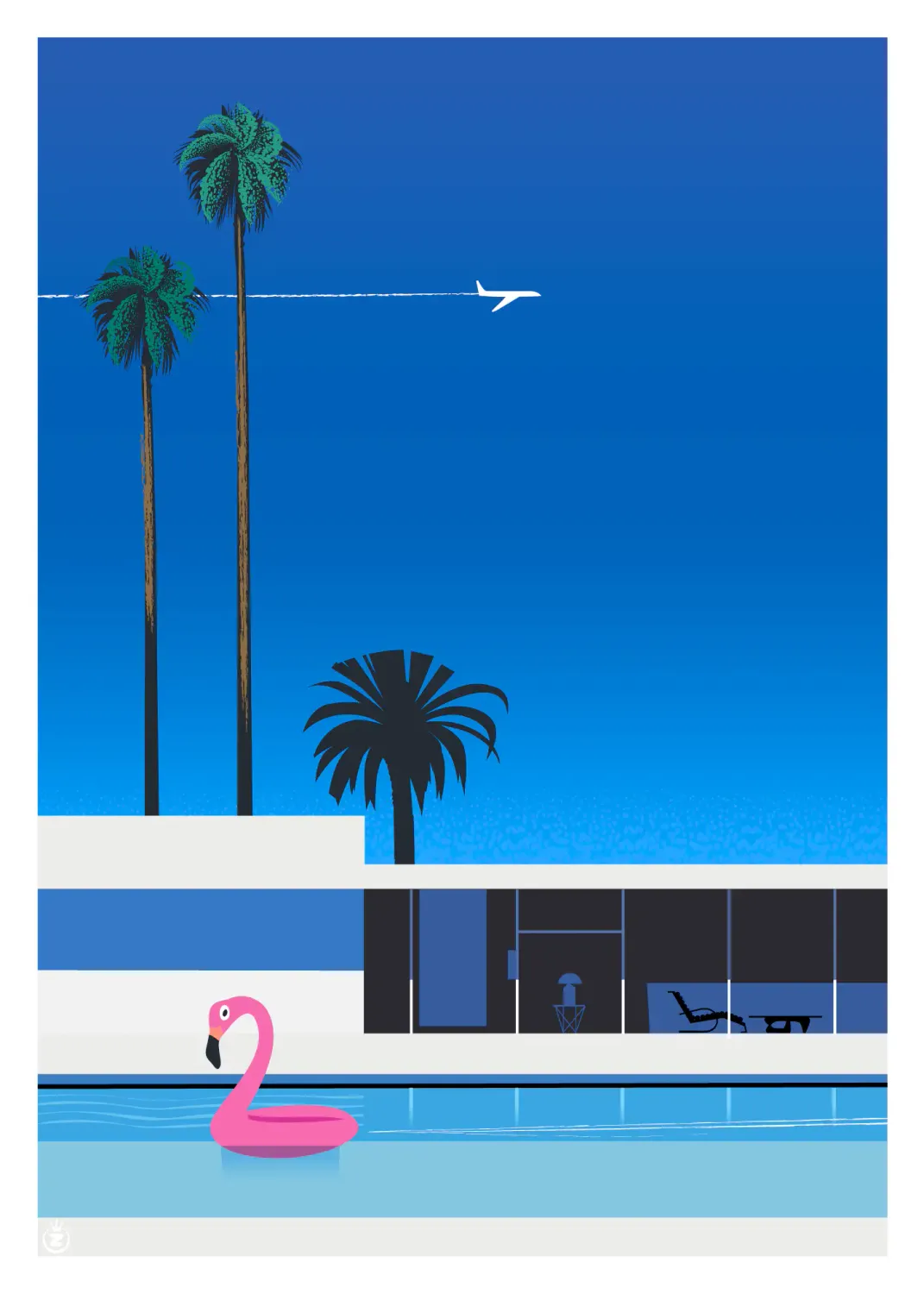 Affiche tirage d'Art "Flamant rose piscine" Monsieur Z.