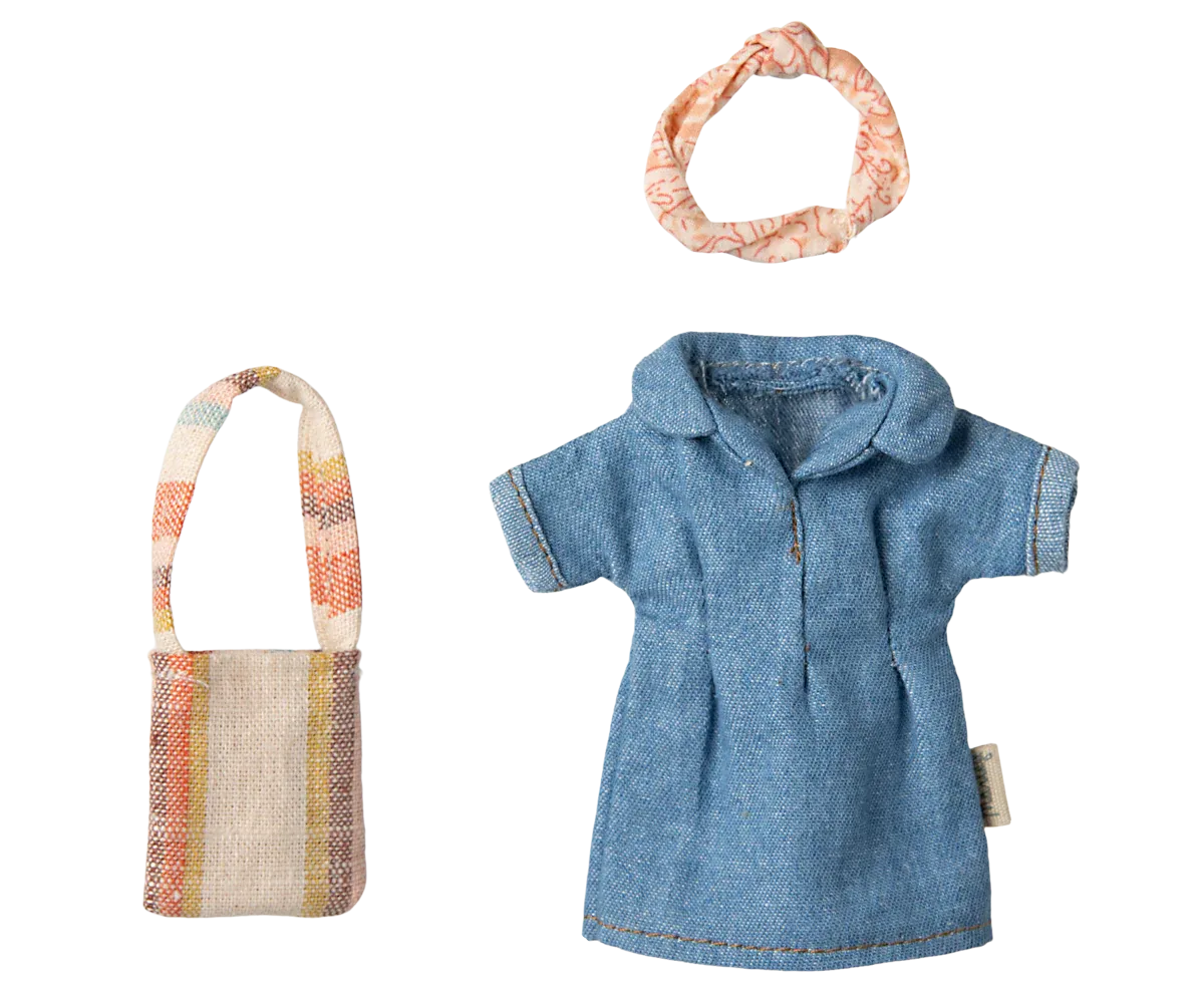 Rose denim + sac à main souris Maileg