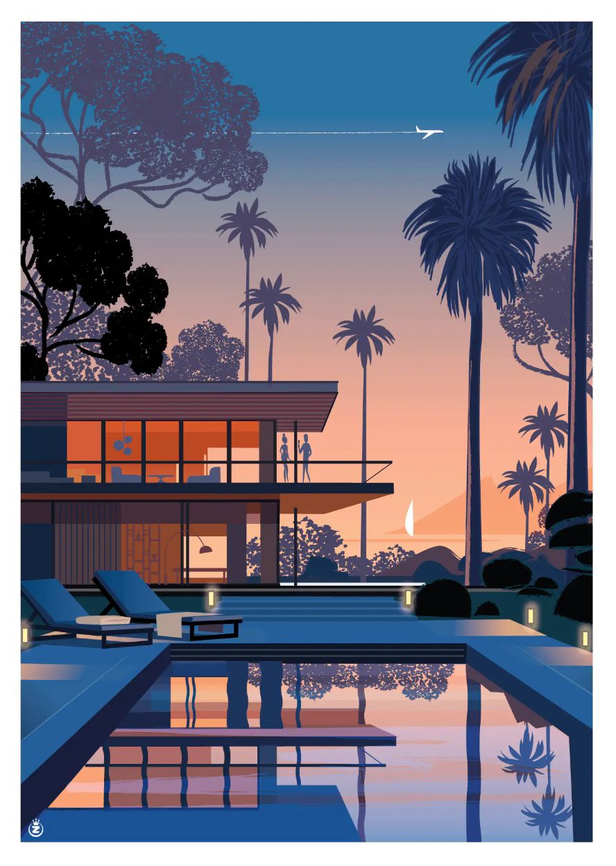 Affiche tirage d'Art "Villa reflet piscine" Monsieur Z.