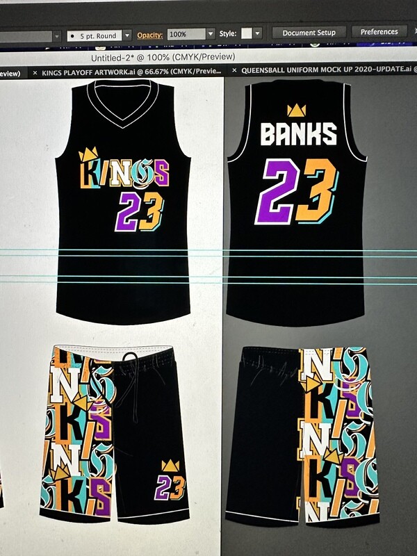 KINGS black with multi color letters 1 piece jersey set