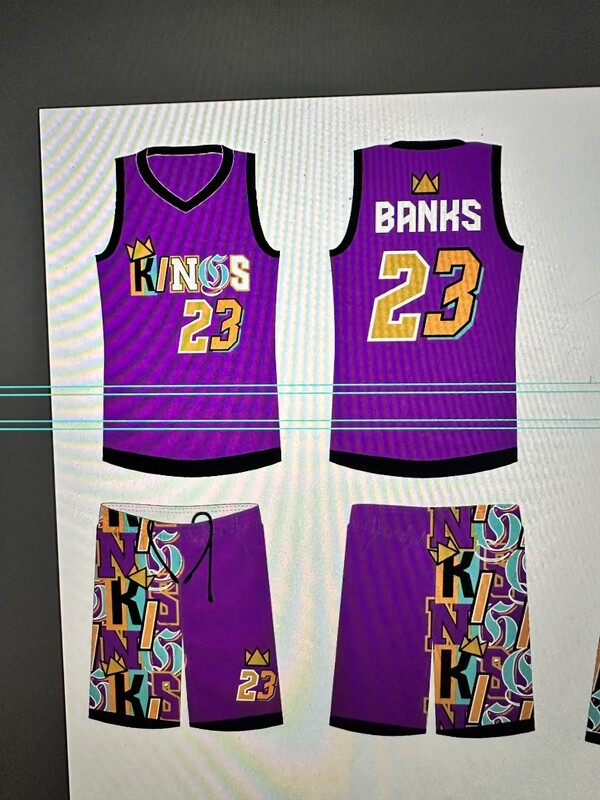 KINGS purple with multi color letters 1 piece jersey set