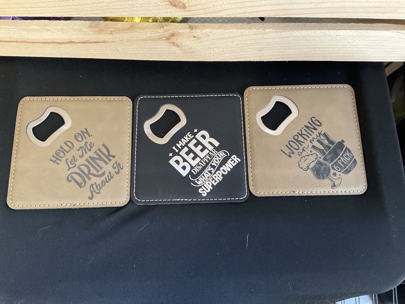Leather coaster bottle opener