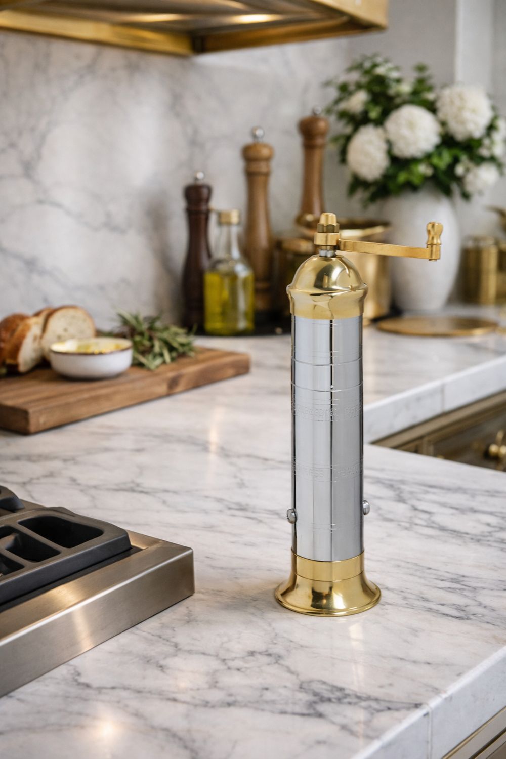 Atlas Brass &amp; Chrome Pepper Mill 9-in.