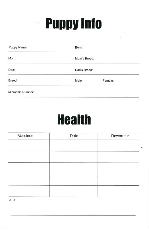 PUPPY HEALTH SHEET