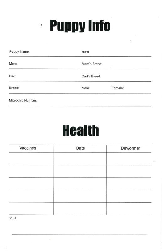 PUPPY HEALTH SHEET