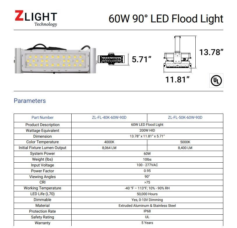 Zlight LED Flood Light (60W)