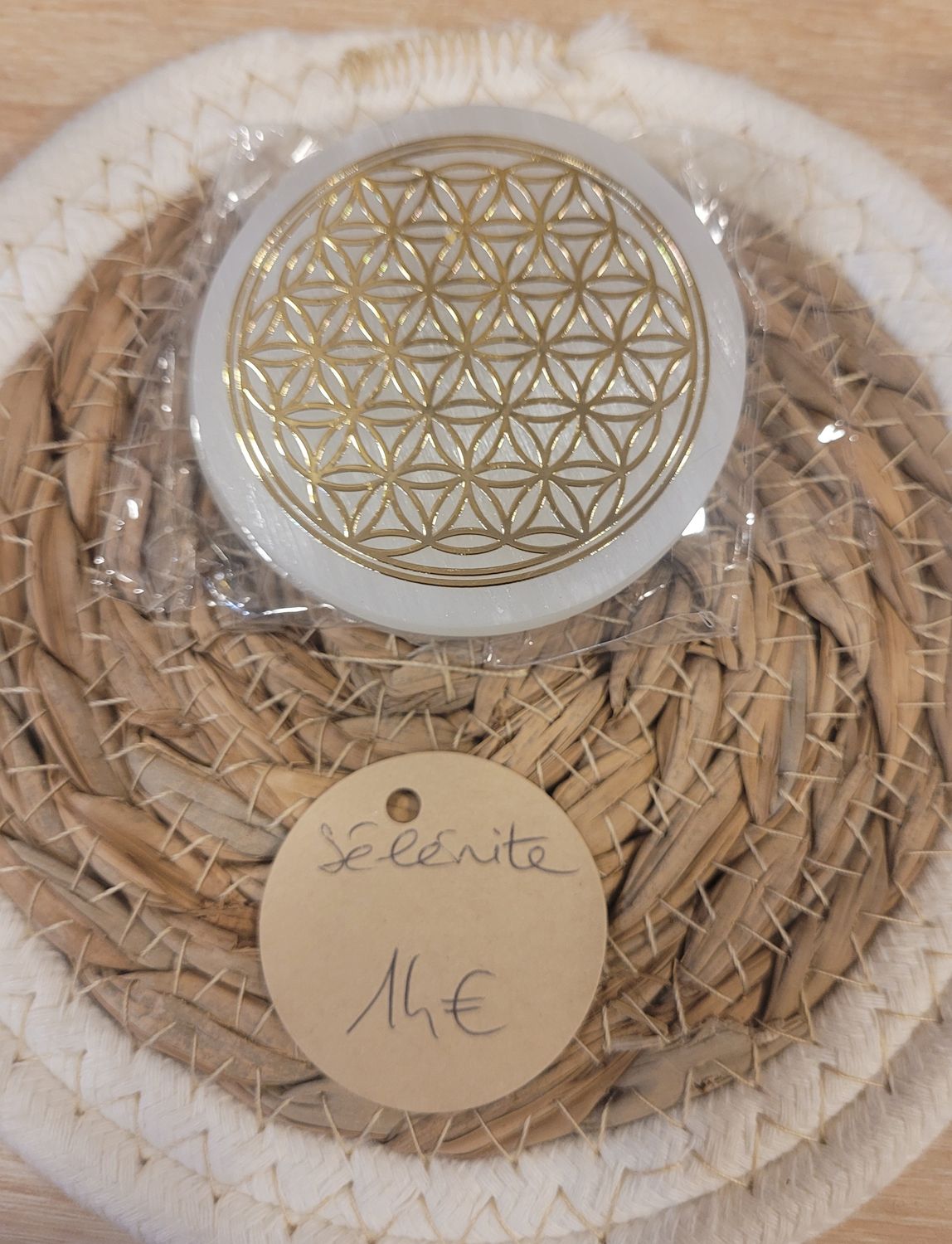 Plaque de sélénite fleur de vie
