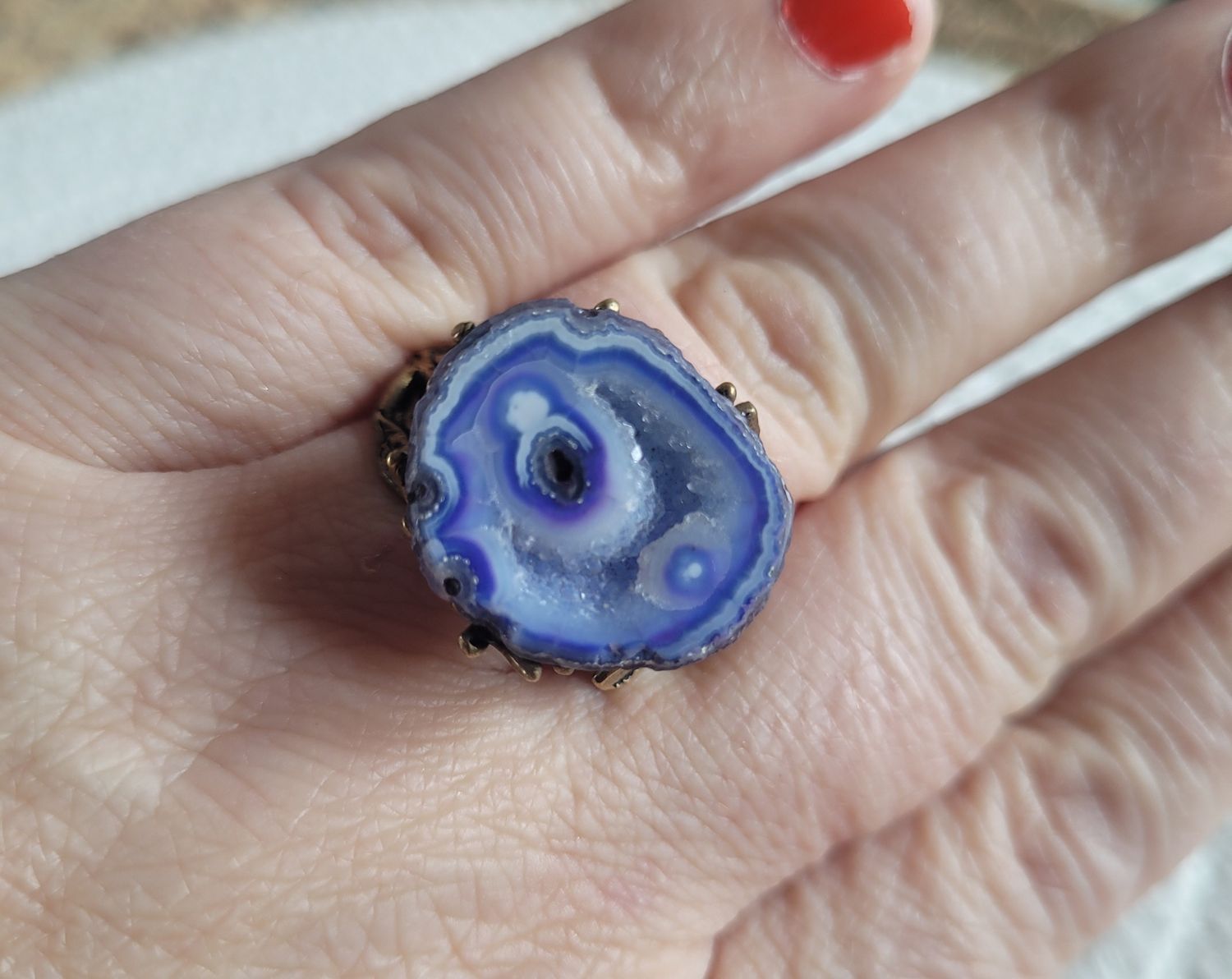 Bague agate bleue