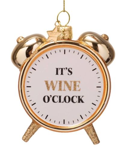 Ornament glass shiny gold wine o'clock alarm H9cm